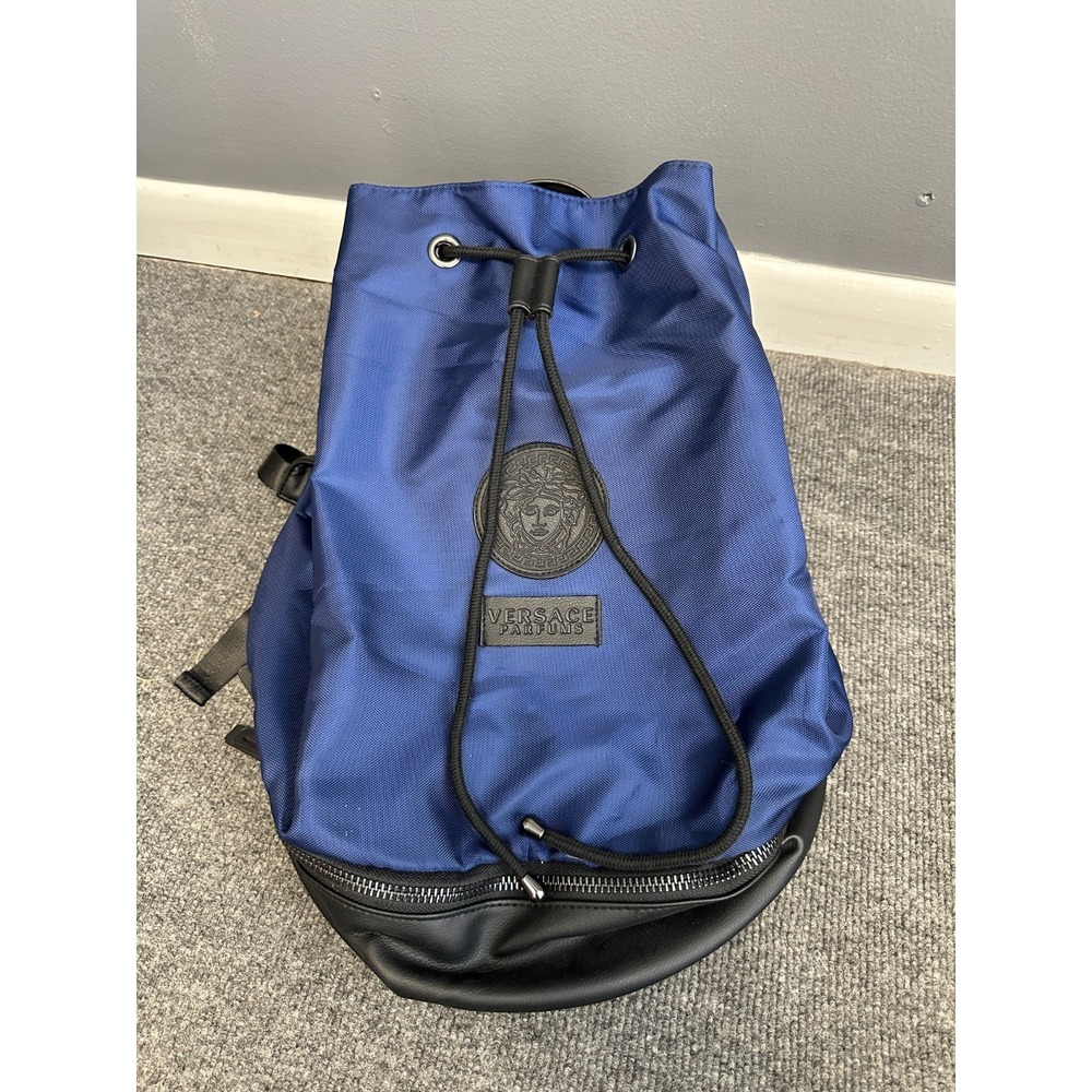 Versace Parfums Duffle Bag Medusa Blue Black Nylon Round Tote Drawstring Sack